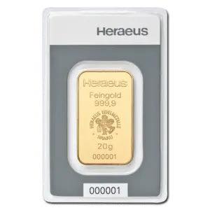 Lingot or 20 g heraeus kinebar